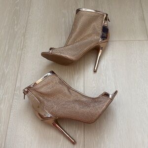 3/$10 Charlotte Russe Gold Peep-Toe Heels with Textured Finish